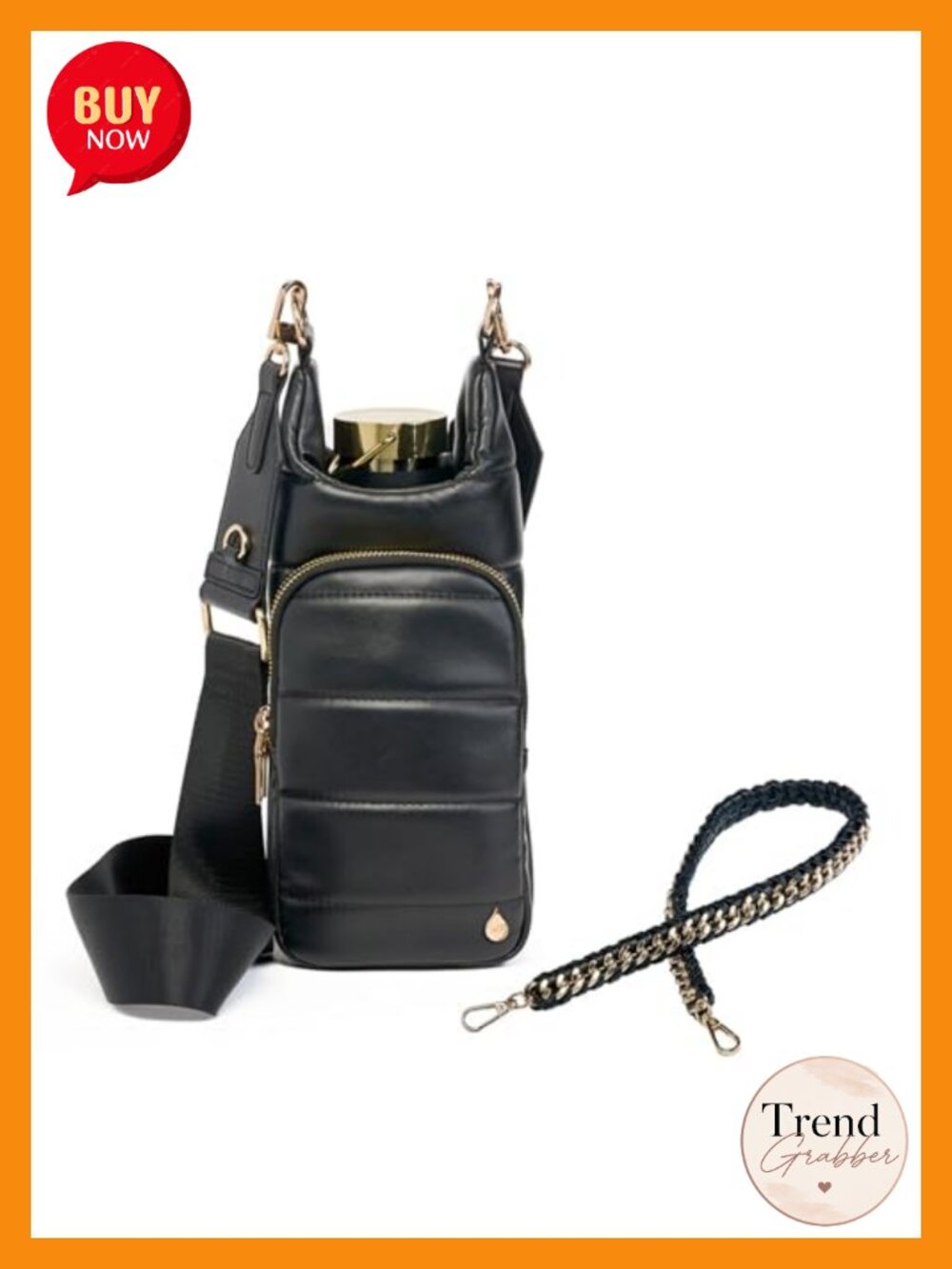 Vegan Leather HydroBag Water Bottle Holder Crossbody Bag 2 Straps